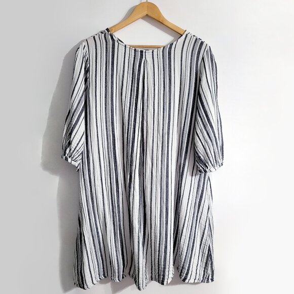 Bryn Walker Womens Boat Neck Shift Dress Size L Cotton Gauze Stripe 3/4 Sleeve - Picture 2 of 12